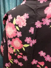 浴衣　花柄　紺色　ピンク　リユース品