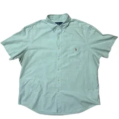 CHM RALPH LAUREN 半袖シャツ ギンガムチェック ミントグリーン 刺繍ロゴ コットン ボタンダウン クラシックフィット XXL メンズ レディース ユニセックス 古着