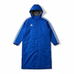 アディダス adidas ベンチコート ロゴプリント フード ボア 中綿 ジップ 青 Mサイズ 2026012000249