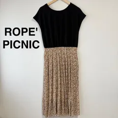 ROPÉ PICNIC ワンピース Lサイズ プリーツスカート 花柄 ベージュ ドッキング