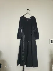 ブラック ニット ロング ONE PIECE レイヤード スタイル