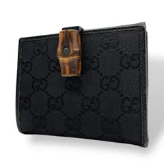 GUCCI グッチ GGキャンバス バンブー 三つ折り財布 二つ折り財布 黒 ブラック レザー コンパクトウォレット GG柄 クラシック ミニ財布 レディース W4