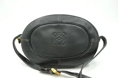 ロエベ ヴィンテージ アナグラム ショルダーバッグ オーバル ゴールド金具 レザー 黒 ブラック LOEWE 6252h