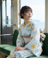 値下げ】utatane浴衣セット グレーに咲きこぼれるミモザ 福本莉子さん