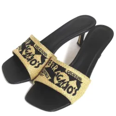 美品 24SS FERRAGAMO フェラガモ ラフィア ジャガード ミュール サンダル サイズ6.5D 24cm相当 ブラック×ベージュ レディース 古着 中古 USED