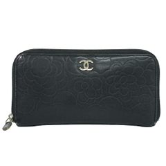 CHANEL カメリア エンボス ラウンドファスナー 長財布 ブラック - メルカリ