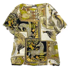59d28 Salvatore Ferragamo サルヴァトーレフェラガモ ボートネック カットソー  ショートスリーブ トップス アニマル柄 花柄 サイズM マルチカラー シルク100％ レディース 女性用u02tのサムネイル