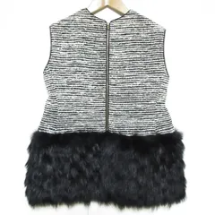美品 23AW Drawer ドゥロワー フォックスファー ツイードボーダージレ ベスト 6521-299-1127 サイズ38 ホワイト ブラック レディース 古着 中古 USED