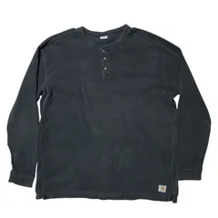 CHM Carhartt ヘンリーネック 長袖Tシャツ ブラック ワッフル生地 ロンT カーハート ワーク 無地 ロゴタグ メンズ レディース ユニセックス 古着