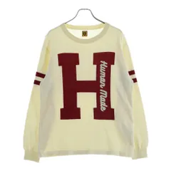 HUMAN MADE (ヒューマンメイド) ロゴ刺繍 クルーネック長袖ニット セーター 腕ストライプデザイン アイボリー/レッドのサムネイル