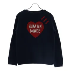 HUMAN MADE (ヒューマンメイド) ハートロゴ クルーネック長袖ニット セーター ネイビー/レッドのサムネイル