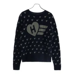 HUMAN MADE (ヒューマンメイド) HEAT KNIT SWETER ハートニットスウェット クルーネック長袖セーター 総柄 ネイビーのサムネイル
