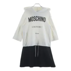 MOSCHINO (モスキーノ) 19SS ロゴプリント バイカラー プルオーバースウェット ロング パーカー フーディー ワンピース ホワイト/ブラック レディース 191AFEA04550526のサムネイル