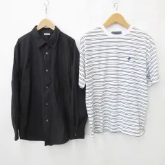 ビバリーヒルズ ポロクラブ BEVERLY HILLS POLO CLUB ジーユー GU Tシャツ シャツ 2枚セット 半袖 丸首 ボーダー 刺繍 長袖 リラックスフィット 白 黒 ホワイト ブラック Mのサムネイル