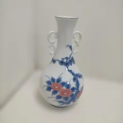 有田焼 花瓶 双耳 花柄 松図 青白磁 フラワーベース 和風陶器 和室飾り インテリア飾り 置物 花器 和モダン ディスプレイ 260319-3A