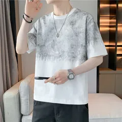 半袖 Tシャツ メンズ グラデーション プリント クルーネック カットソー 夏用 ストリート カジュアル ビッグシルエット 大きいサイズ おしゃれ インナー トップス 男性用 夏 ファッション qcwwnz04