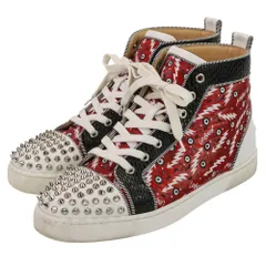 美品 Christian louboutin クリスチャンルブタン LOU SPIKES ORLATO ルイス ハイカットスニーカー 42 27cm相当 レッド ホワイト メンズ 古着 中古 USED