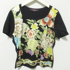 レオナール　スパンコール　フラワープリント　サマーニット　半袖　トップス レオナール スパンコール フラワープリント サマーニット 半袖