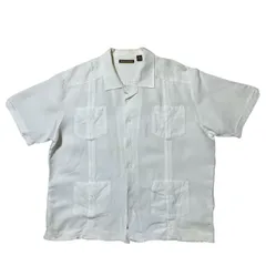 CHM CUBAVERA キューバシャツ 半袖 開襟 ホワイト 無地 ラミー レーヨン 刺繍デザイン 4ポケット ビッグサイズ XXL メンズ レディース ユニセックス 古着
