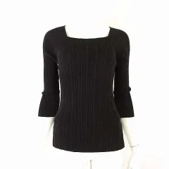 ナノユニバース nano universe ニットカットソー リブニット 7分袖 スクエアネック S 36 黒 ブラック