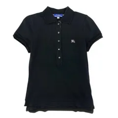 59d28 BURBERRY LONDON BLUE LABEL バーバリーロンドン ブルーレーベル 半袖ポロシャツ カットソー トップス ワンポイント刺繡 バックロゴプリント サイズ38 ブラック レディース 女性用u02t