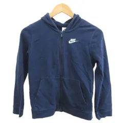 ナイキ NIKE パーカー スウェット キッズ 子供服 長袖 裏起毛 ジップアップ ロゴ 刺繍 M 10-12 紺 ネイビー /XZ ■ECA003