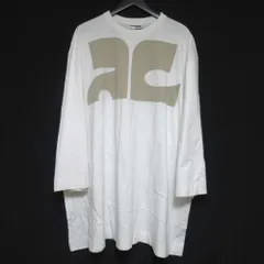 美品 クリーニング済 Courreges クレージュ ロゴプリント オーバーサイズ Tシャツ XSサイズ ホワイト メンズ レディース 古着 中古 USED