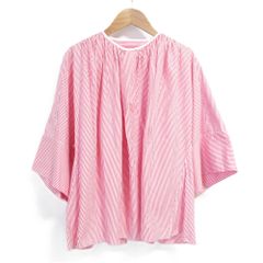 ドゥロワー　シャツ　オーバーサイズ　ストライバンドカラー　半袖　ギャザー　36 ドゥロワー シャツ オーバーサイズ ストライバンドカラー 半袖