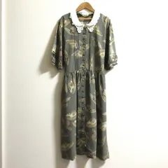 美品 PINK HOUSE ピンクハウス ハットプリント レースフリルカラー ワンピース グレー レディース 古着 中古 USED