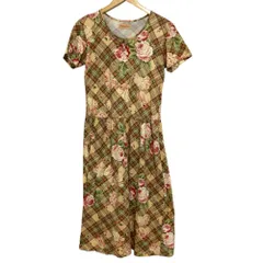 美品 WONDERFUL WORLD ワンダフルワールド レース リボン フラワープリント ロングワンピース ベージュ ブラウン レディース 古着 中古 USED