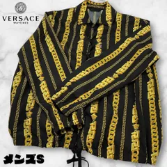 VERSACE ヴェルサーチ　メンズSサイズ相当（46） チェーンシャツ　オープンネックシャツ　ツートーン　ハンガー付き　羽織　黒　ゴールドのサムネイル