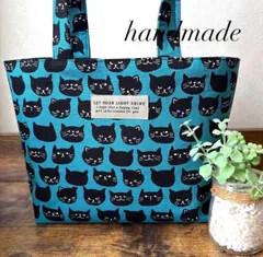 ハンドメイド　トートバック　ネコちゃん　グリーン