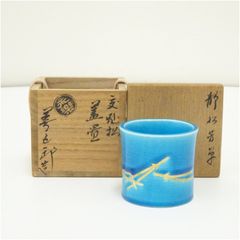 ◇t705◇茶道具 泉信也 義山 水辺に蜻蛉図棗 ガラス 青 グラデーション