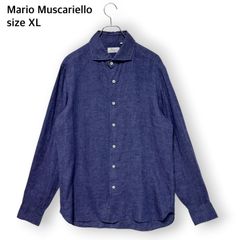 Mario Muscariello ワイドカラー リネン シャツ 38 ネイビー - メルカリ