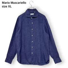 Mario Muscariello マリオムスカリエッロ  長袖リネンシャツ ホリゾンタルカラー ネイビー 紺 メンズ XL リネン 麻 イタリア製  バーニーズニューヨーク ナポリのサムネイル