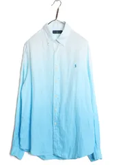 【お得なクーポン配布中!】 ラルフローレン 長袖 ボタンダウン シャツ メンズ L 古着 オールド ポロ 100% リネン 高級 長袖シャツ ワンポイント グラデーション ブルー