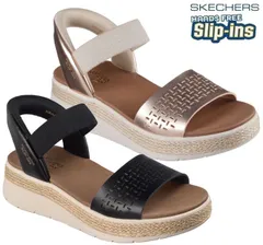スケッチャーズ 114415 SKECHERS SLIP-INS BOBS SUN RAY-STEP ASIDE ハンズフリー スリップインズ レディースサンダル 厚底サンダル 立ったまま履ける 手を使わず履ける 靴 BLK ブラック RSGD ローズゴールド