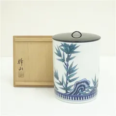 京焼　富田静山造　色絵若竹水指（共箱）  水指し 茶道 茶道具 おしゃれ 水差し 抹茶 インテリア 茶器 水器 お茶 骨董 茶会 5月 7月 10月 4月 春夏秋