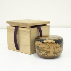 工芸品茶道具 菊蒔絵 黒柿四方 香合 道場宗廣作 共箱入 共布有 風炉 秋