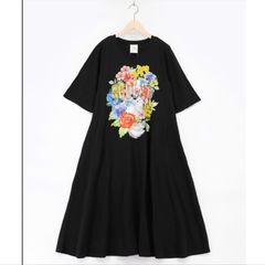 スカラー 162670：レースリボン×花ネコプリント 花柄スリット切替