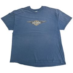 00年代 USA製 HARLEY DAVIDSON ハーレーダビッドソン 半袖Ｔシャツ 大きいサイズ モーターサイクル ブルー(メンズ 3XL)中古 古着 X9979
