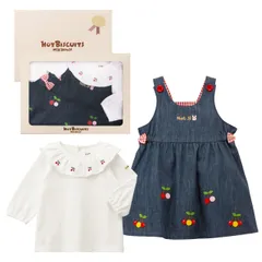[ミキハウス ホットビスケッツ] ジャンパースカート＆ブラウスセット【BOX付き】 男の子 女の子 ベビー 子供服 出産祝い ベビーギフト インディゴブルー 80cm 74-9906-496