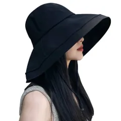 [YUMISS] UVカット帽子 レディースハット つば広帽子【日本国内専門機関測定済UPF50+・360°日焼け防止・紫外線対策・小顔効果】【取り外すあご紐・吸汗通気・軽量】持ち運びやすい 遮光遮熱 熱中症予防 アウトドア 旅行 自転車 (ブラック＃1)