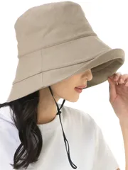 [QUEENHEAD] UVカット 小顔 帽子 紐付き麻ポリブリムハット ハット レディース 大きいサイズ つば広 紫外線カット 女優帽【BIGサイズ(63cm)-オイスター】