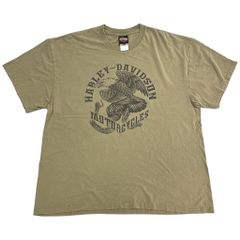 HARLEY DAVIDSON ハーレーダビッドソン 半袖Ｔシャツ 大きいサイズ モーターサイクル カーキ(メンズ 2XL)中古 古着 Y0022
