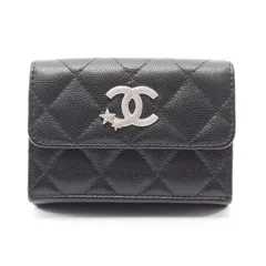 シャネル CHANEL 三つ折り長財布 マトラッセ ブラック キャビアスキン(グレインドカーフ) マトラッセ ココスター 三つ折財布 レディース Used A