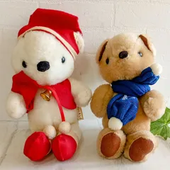J58 昭和レトロ Familiarファミリア ぬいぐるみ２体 ファミちゃん＆リアちゃん 青いマフラーとサンタの衣装 クリスマスバージョン 長期保管品のサムネイル