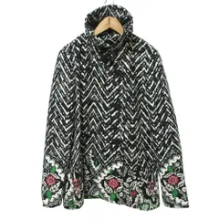 良品 Desigual デジグアル ダブルブレスト ジャガードフラワー ショートコート ジャケット 37E2L04 40 ブラック レディース 古着 中古 USED