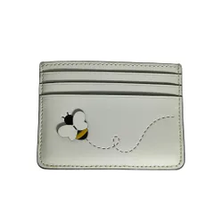 美品 kate spade new york ケイトスペード スムースレザー ミツバチ アップリケ カードケース パスケース オフホワイト レディース 古着 中古 USED