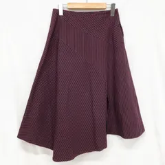タロウホリウチ TARO HORIUCHI 斜めストライプ イレヘム フレアスカート ミモレ丈 台形スカート コットン100% 黒×赤ストライプ サイズ2 Mのサムネイル
